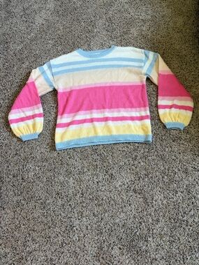 Altar'd State Pastel Striped Crewneck Sweater - Pink, Blue, Yellow